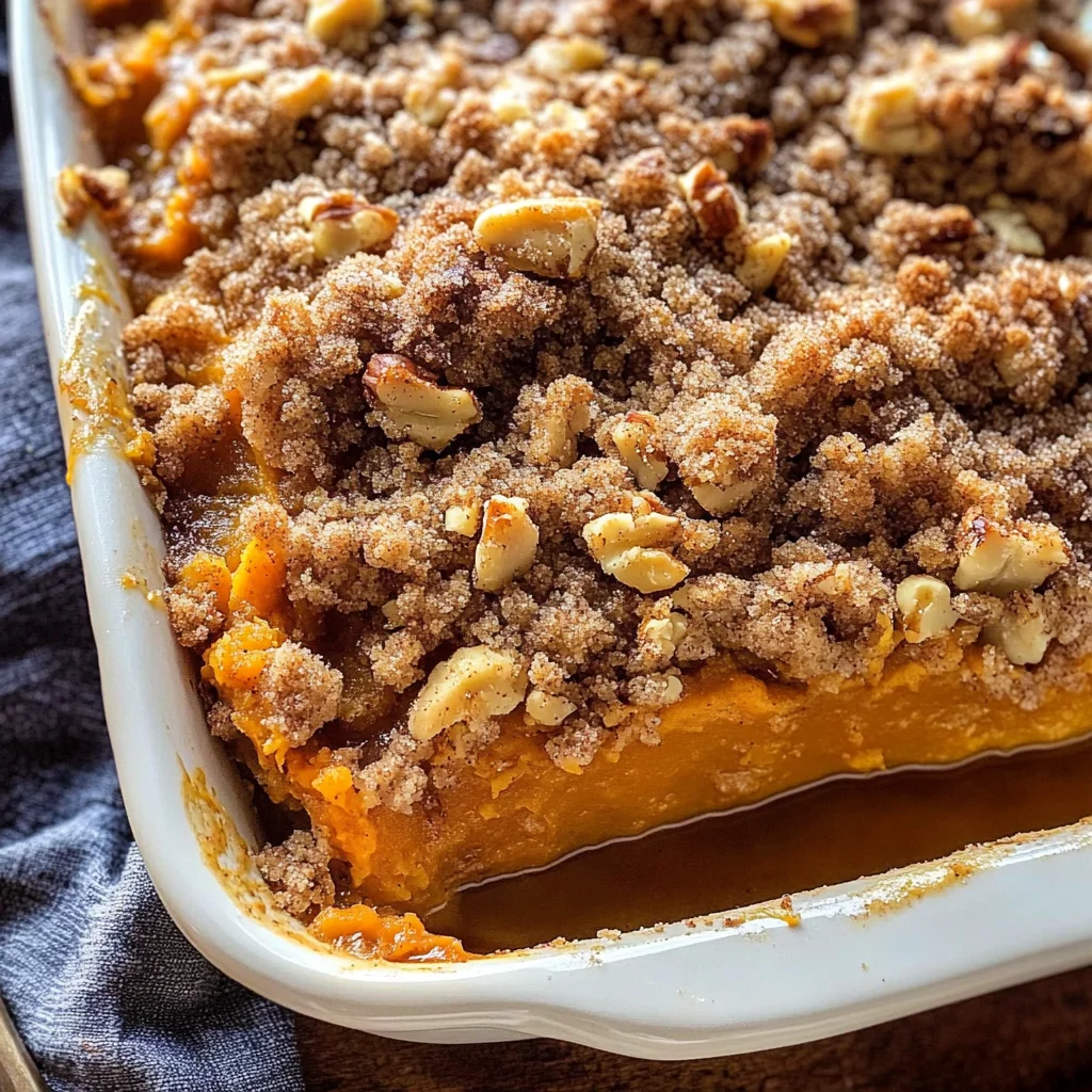 Cinnamon Streusel Swirled Maple Sweet Potato Casserole