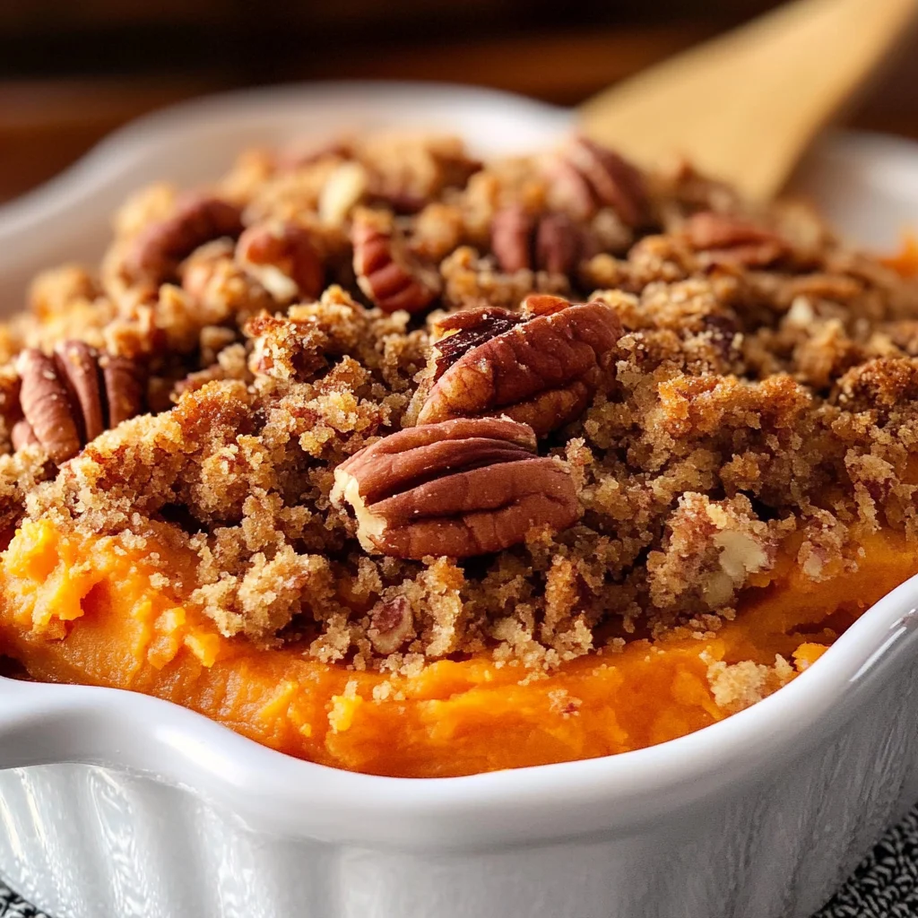Copycat Ruth's Chris Sweet Potato Casserole with Pecan Topping