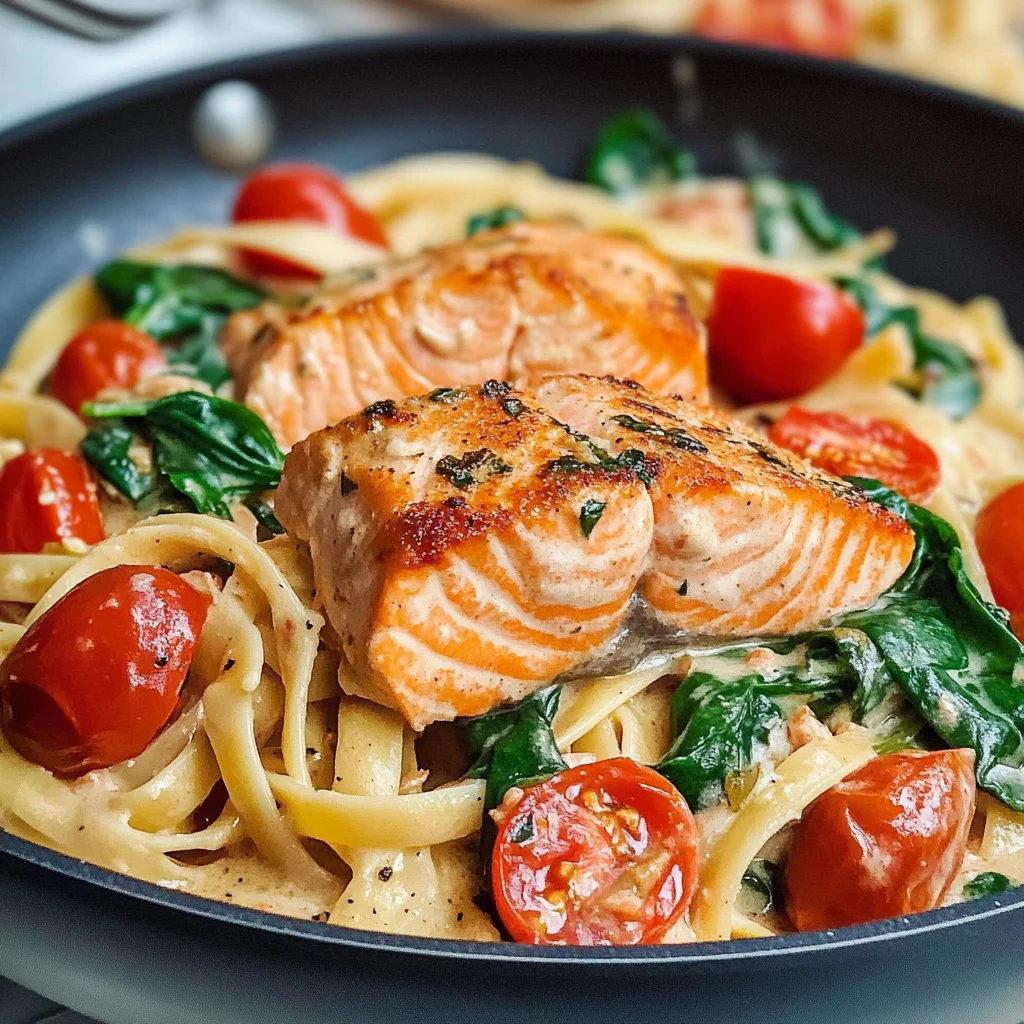 Healthy & Creamy Tuscan Salmon Pasta