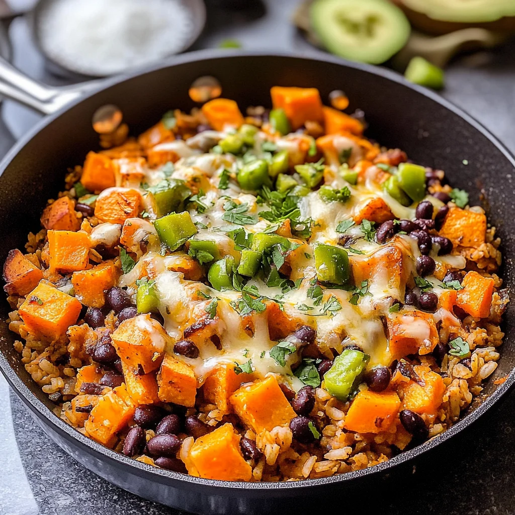 Southwest Sweet Potato, Black Bean and Rice Skillet