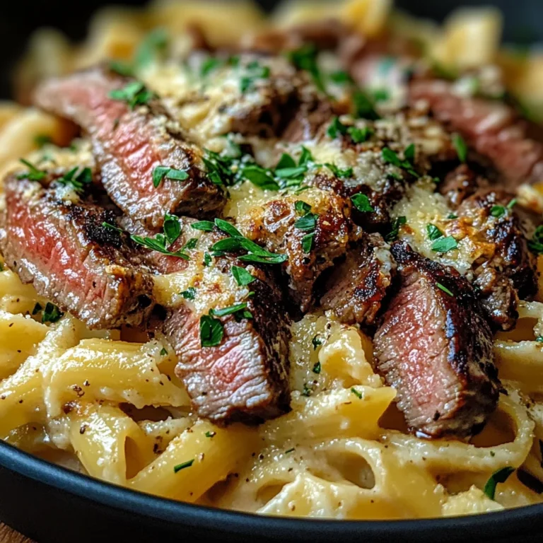 Steak and Creamy Garlic Parmesan Pasta