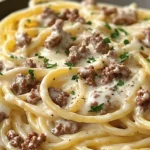 Creamy Ground Beef Alfredo Pasta
