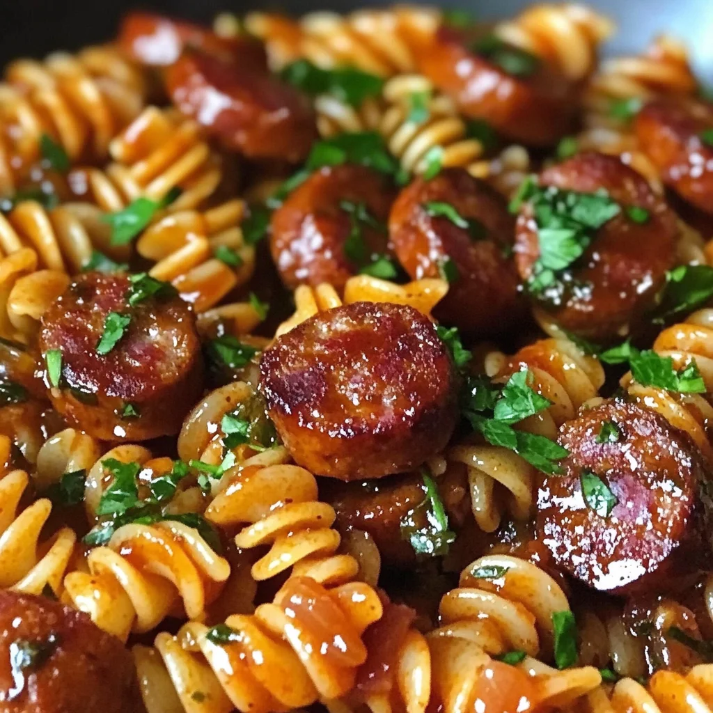 One-Skillet Spicy Honey BBQ Sausage & Pasta