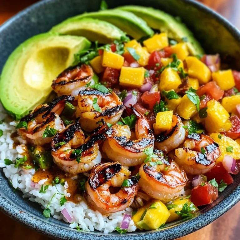 Shrimp and Avocado Bowls with Mango Salsa & Lime-Chili Sauce