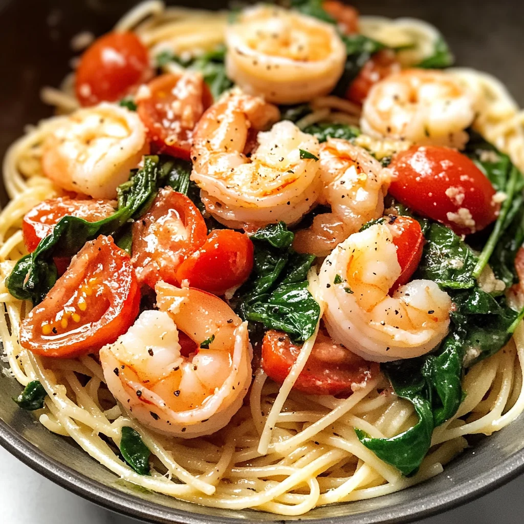 Tomato Spinach Shrimp Pasta