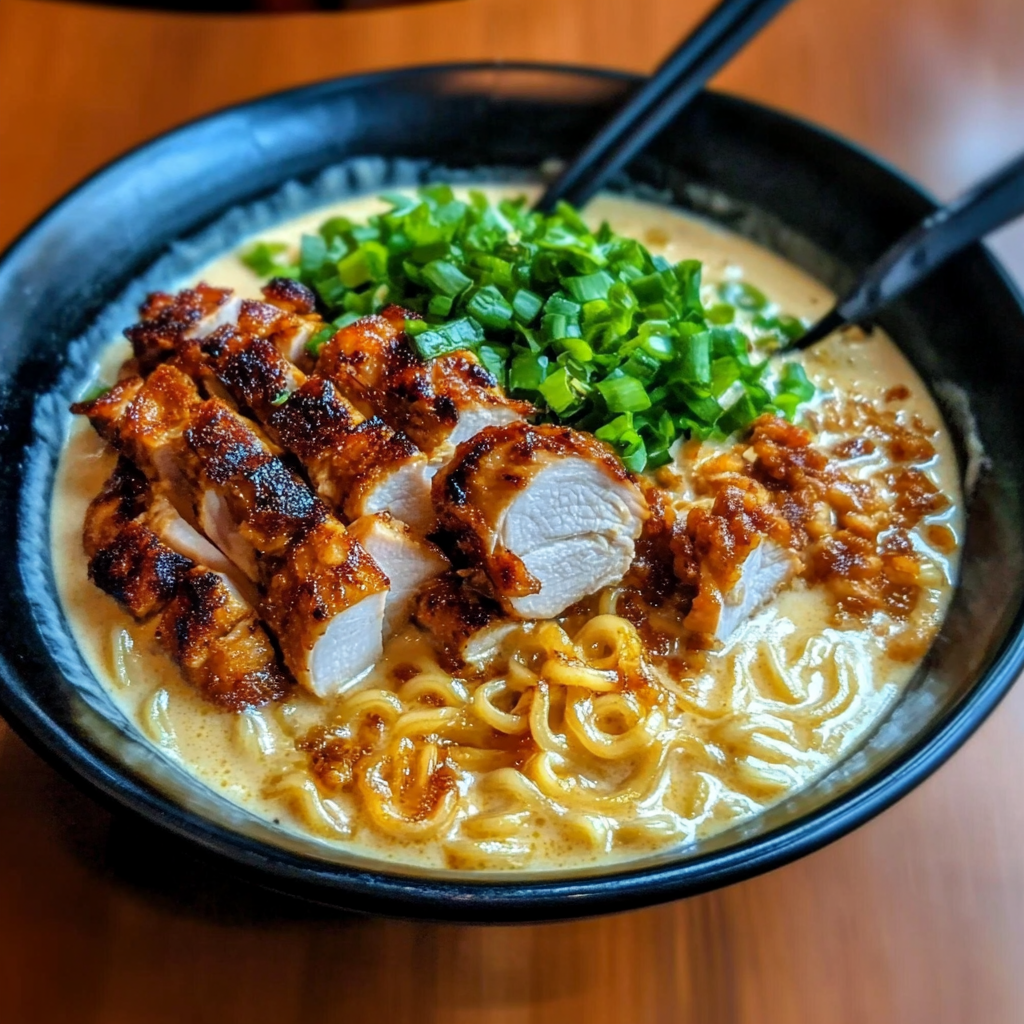 Fiery Chicken Ramen with Creamy Garlic Sauce
