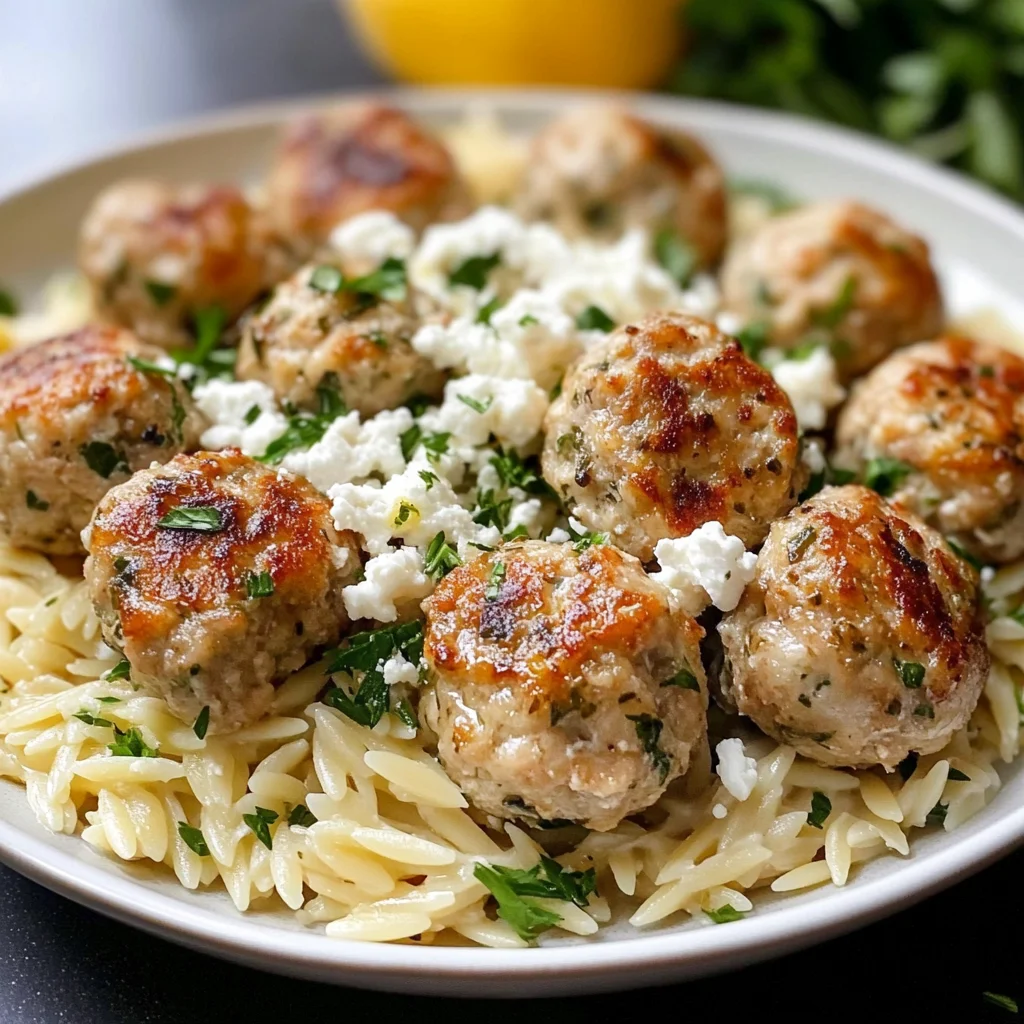 Greek Chicken Meatballs with Lemon Orzo
