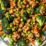Teriyaki Ground Turkey, Broccoli and Peas