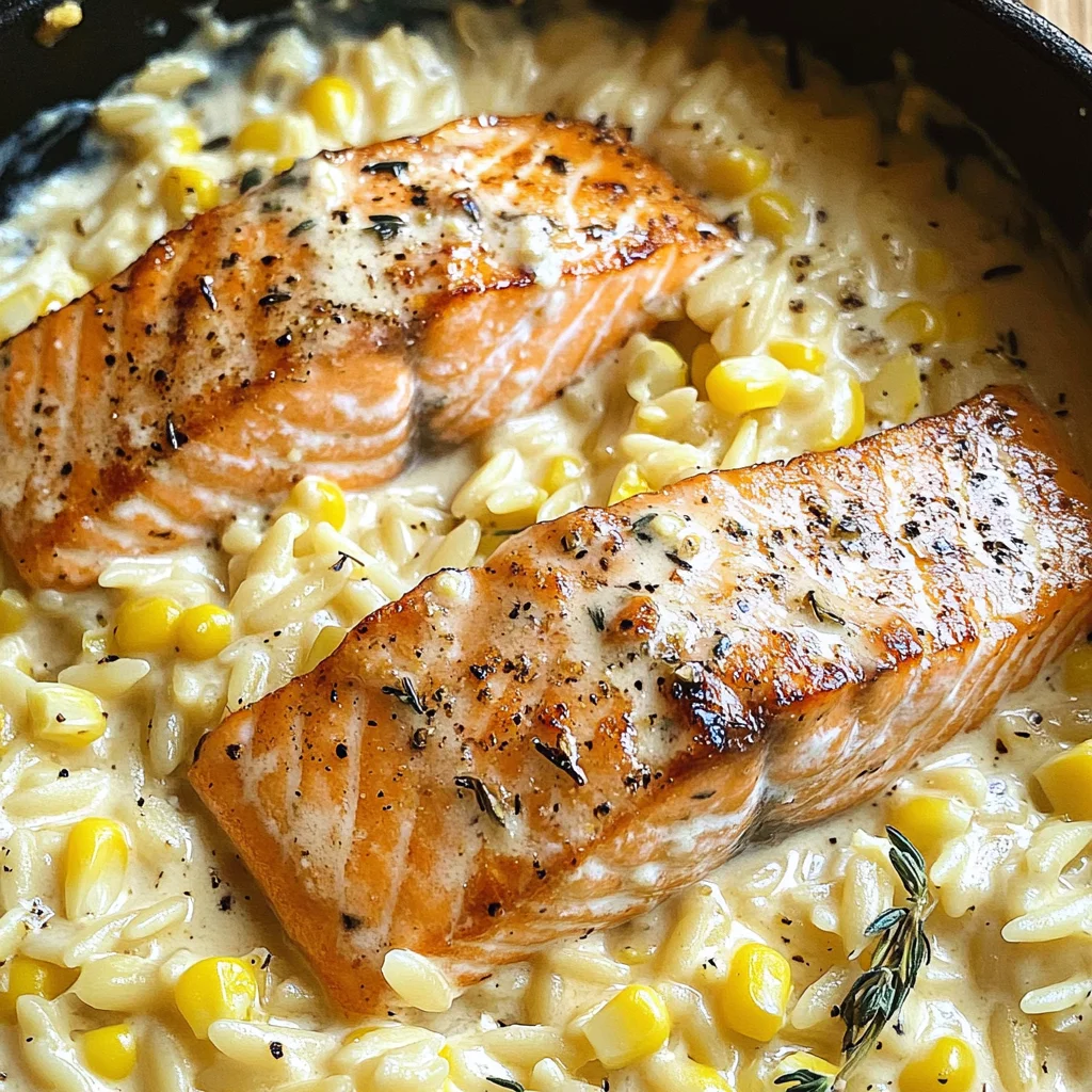 Creamed Corn Orzo with Salmon