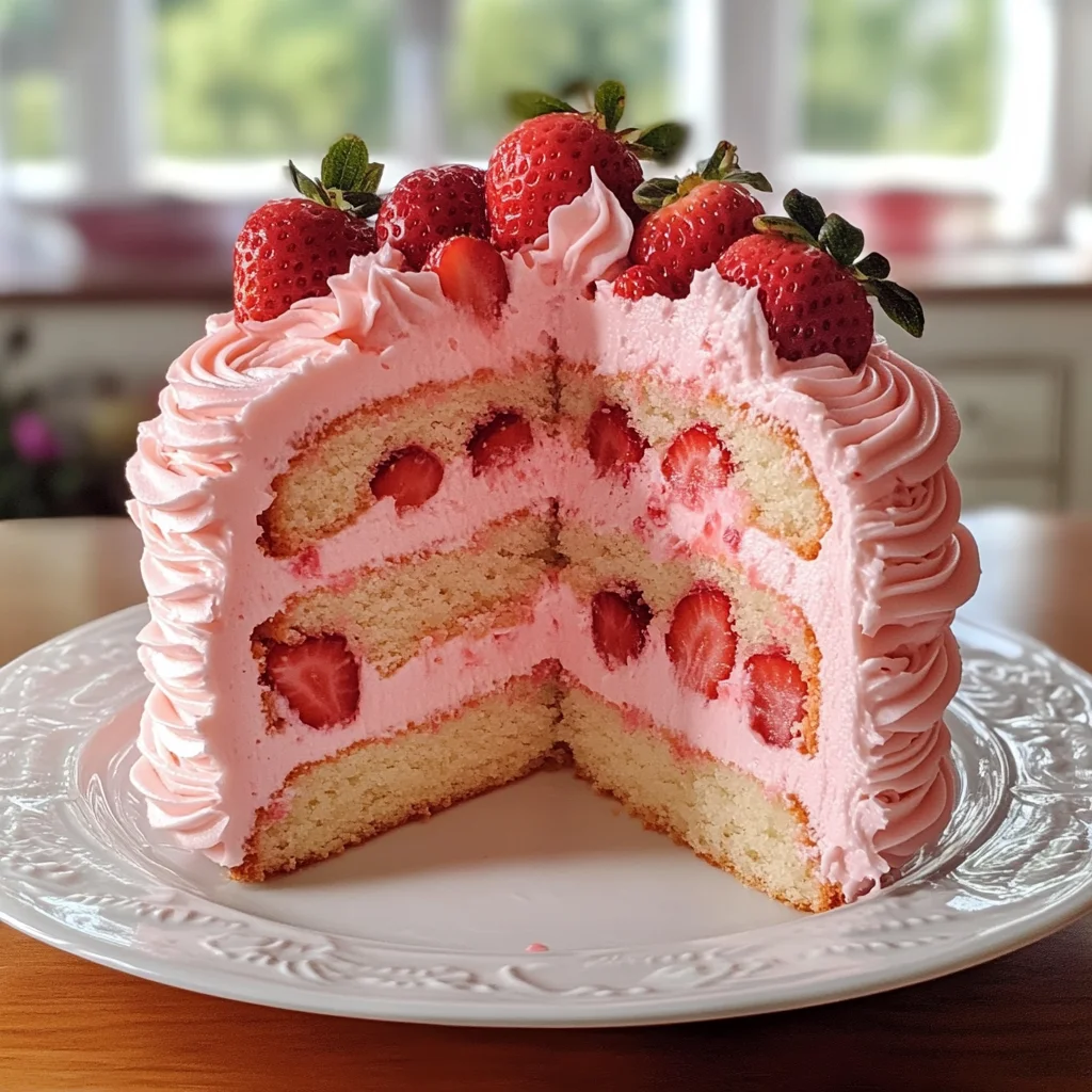 Homemade Strawberry Cake with Strawberry Frosting