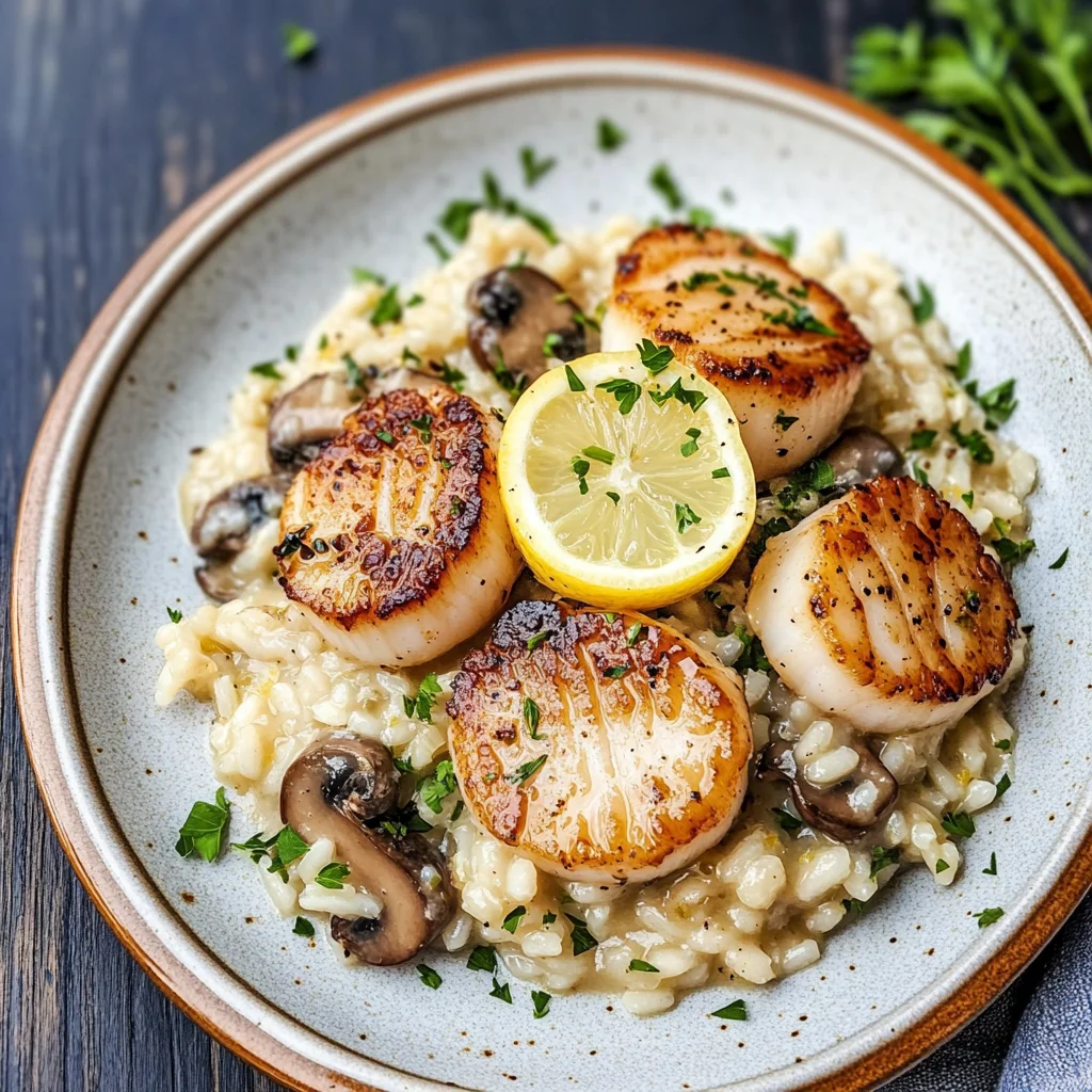 Lemon Butter Scallops Over Parmesan Risotto