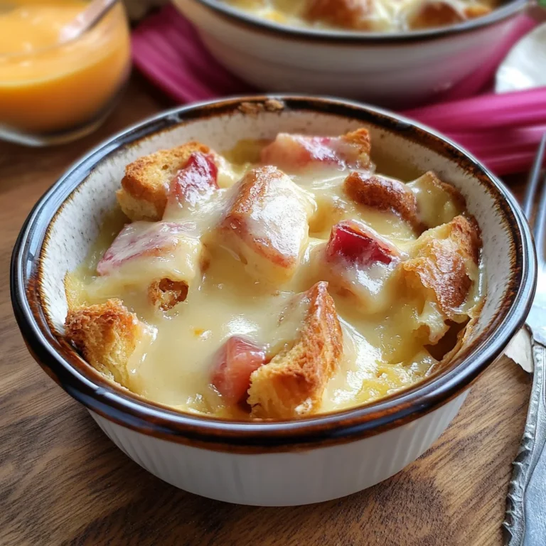 Rhubarb Bread Pudding with Custard