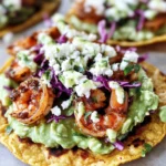 Avocado And Chipotle Shrimp Tostadas With Spicy Cilantro Lime Crema