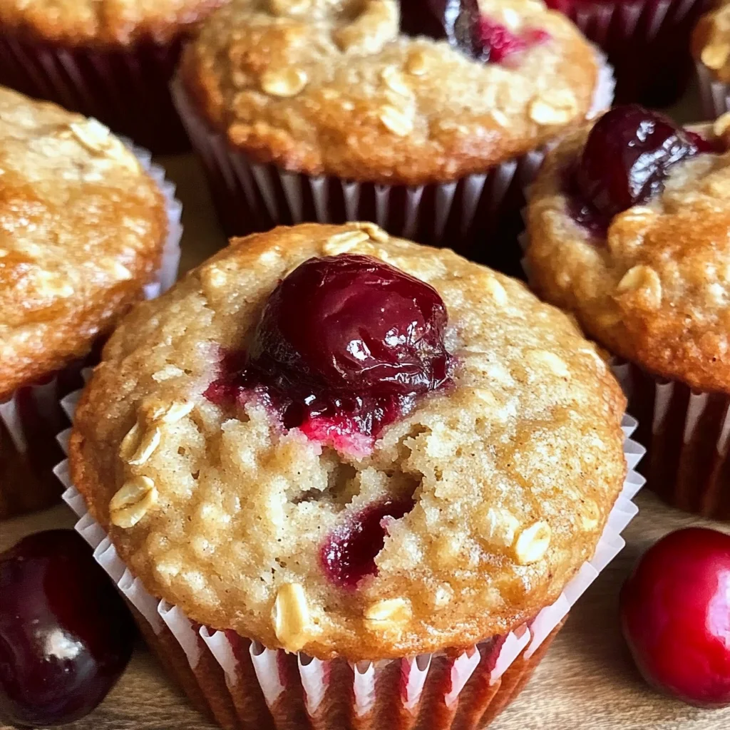 Fluffy Cherry Oatmeal Breakfast Muffins