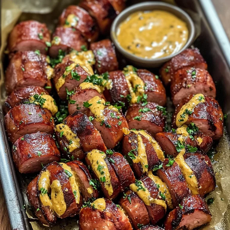 Mustard Hasselback Kielbasa Bites