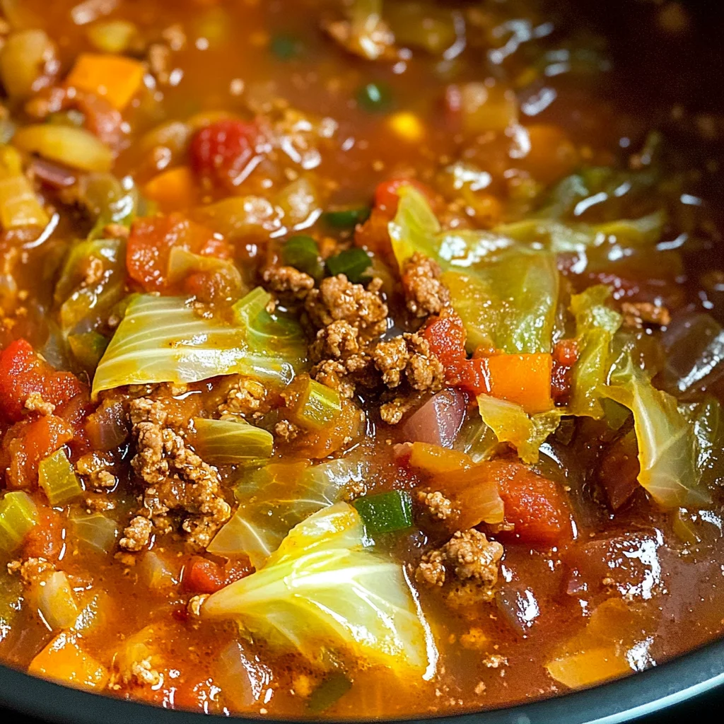 Slow Cooker Spicy Cabbage Beef Soup